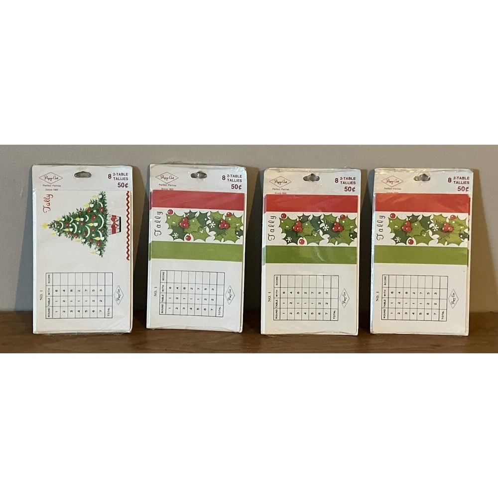 4 Pkgs of 8 (32 total) 2-Table Christmas Bridge Tallies - Tree & Holly patterns